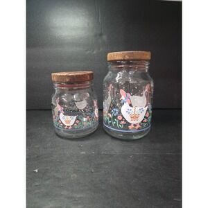 Anchor Hocking Geese Candy Jars, Vintage Glass Canister Pair, Pink Hat‎ Flowers